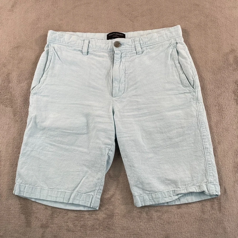 Banana Republic Emerson Chino Shorts Men 30x10 Sky Blue Linen Blend Preppy‎
